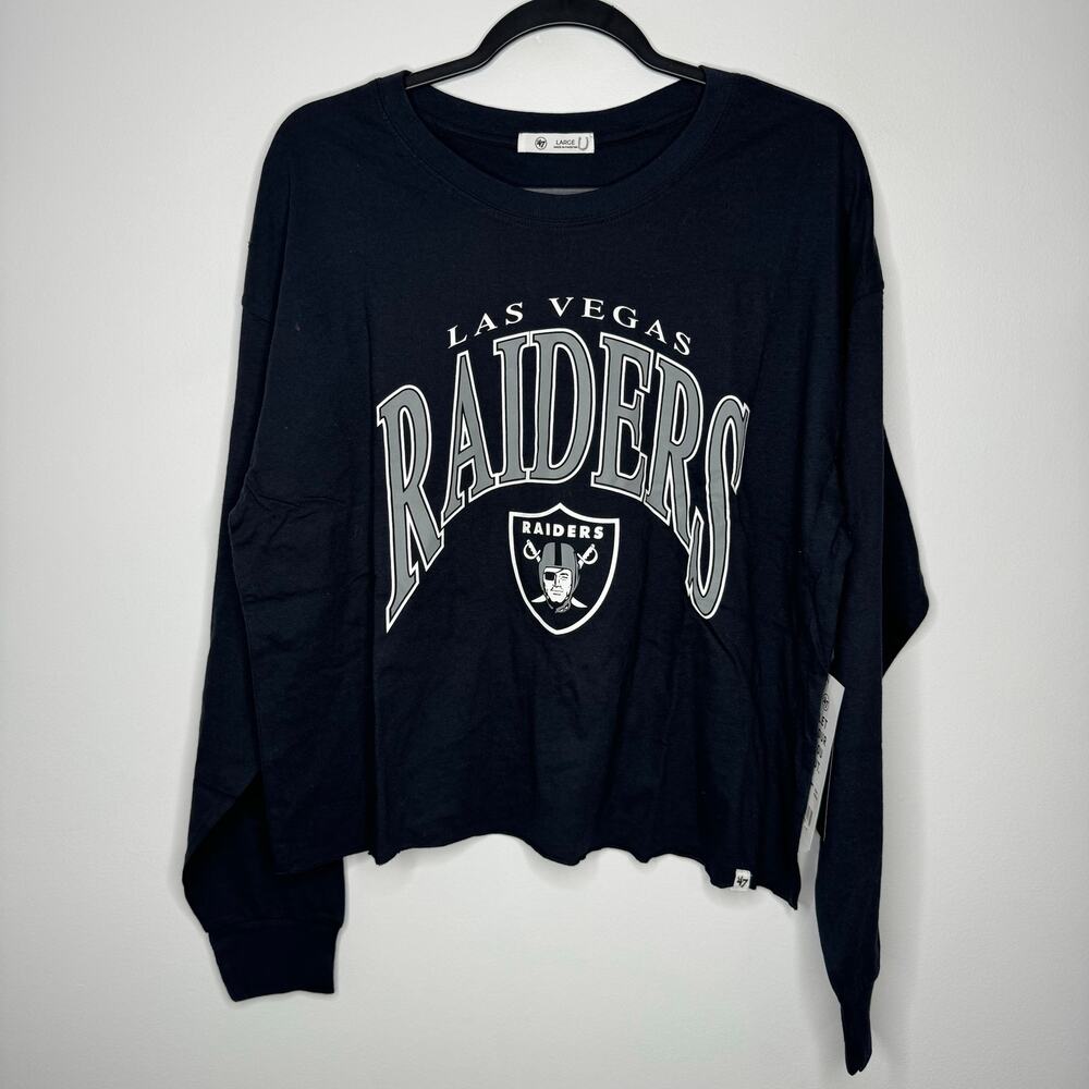 NWT 47 NFL Las Vegas Raiders Skyler Parkway Cropped Long Sleeve T-Shirt Black L